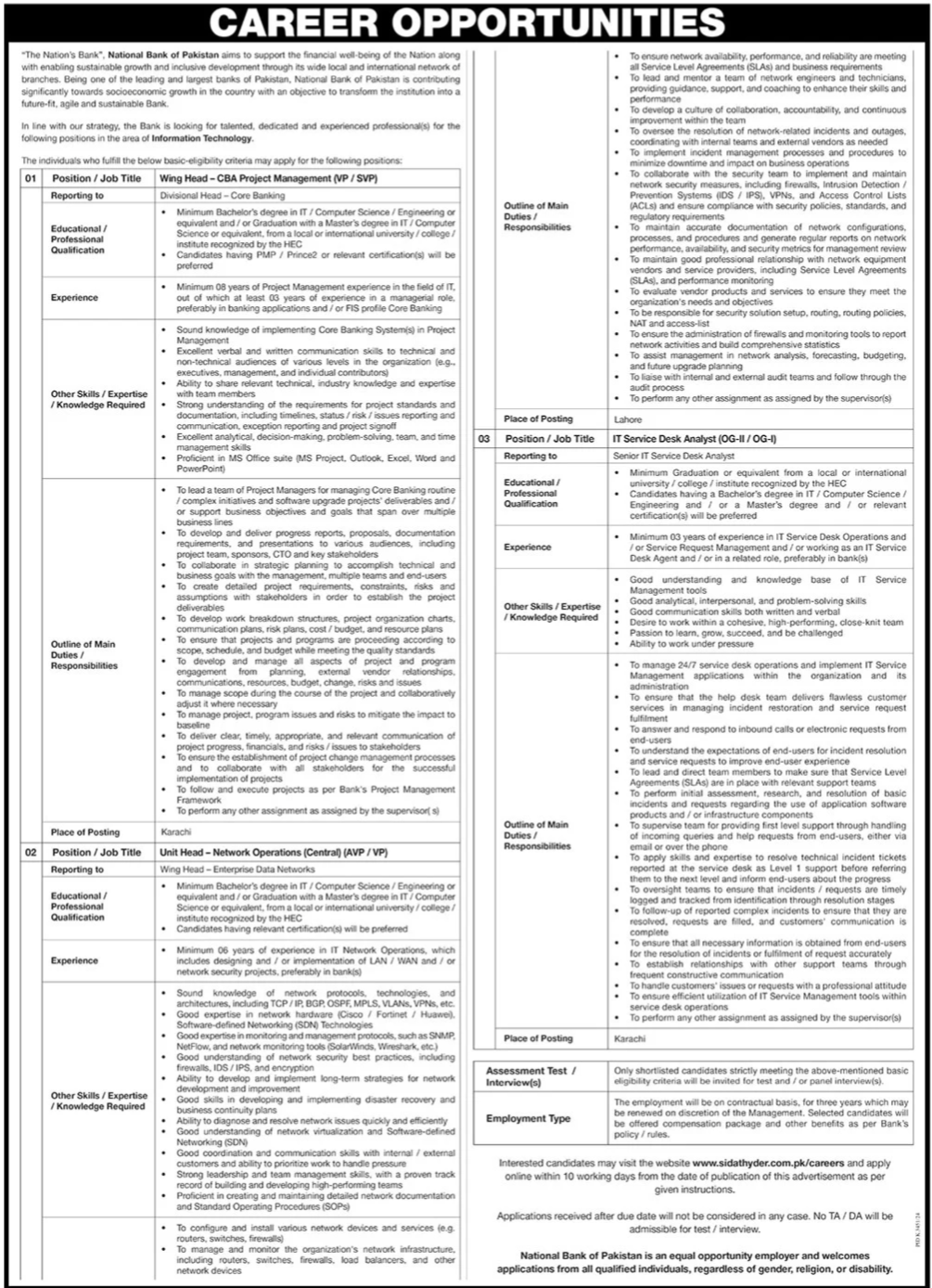 National Bank Of Pakistan NBP Karachi Sindh Jobs 2025 Jobs 2025 — original advertisement