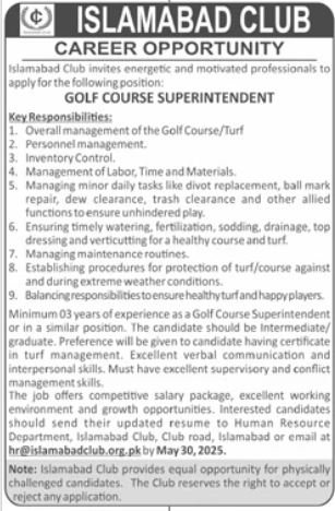 Islamabad Club Job Notice 2025 Jobs 2025 — original advertisement