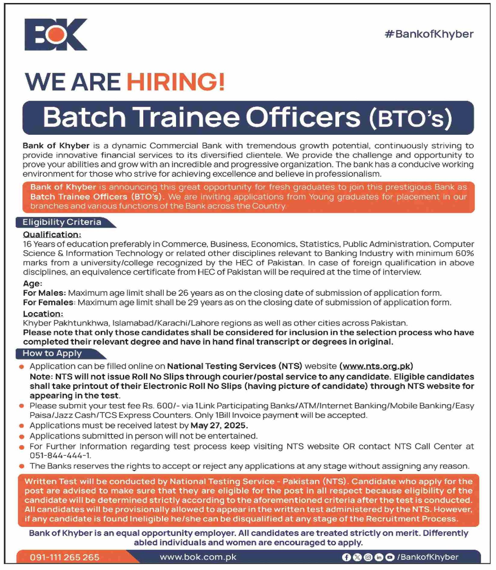 Bank of khyber Bok Jobs 2025 Jobs 2025 — original advertisement