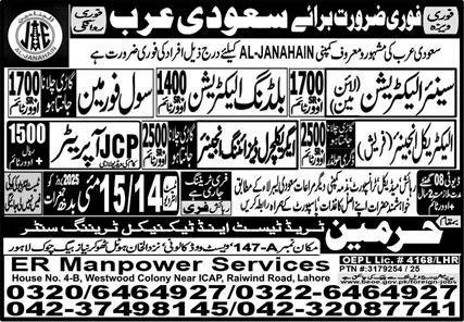 Electrical Engineer & JCP Operator Jobs 2025 In Saudi Arabia – Harmain Trade Test & Technical Training Center Jobs 2025 — original advertisement