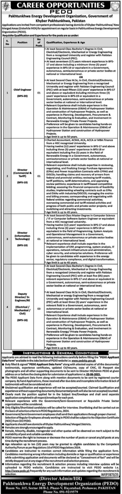 Pakhtunkhwa Energy Development Organization PEDO Jobs 2025 – Khyber Pakhtunkhwa Energy Development Organization Jobs 2025 — original advertisement