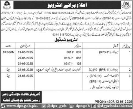 Literacy and Non Formal Education Balochistan Interviews 202 – Public Sector Organization Jobs 2025 — original advertisement