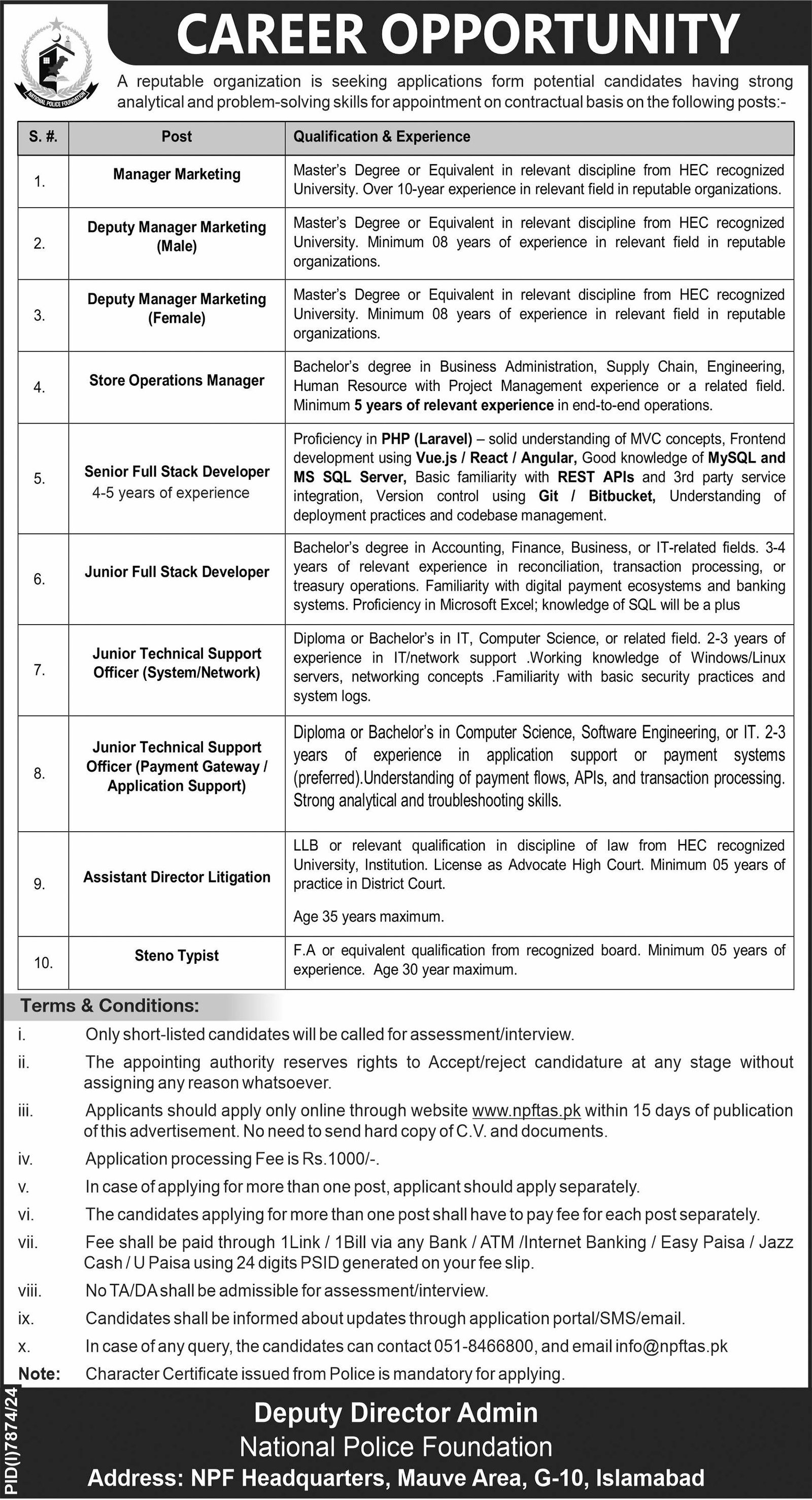National Police Foundation Islamabad Jobs 2025 Jobs 2025 — original advertisement