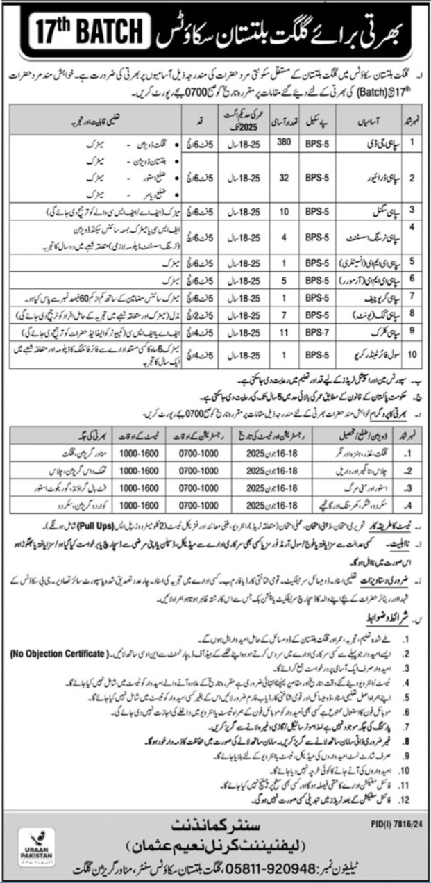Gilgit Baltistan Scouts Jobs 2025 Jobs 2025 — original advertisement