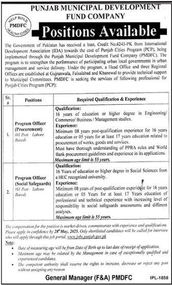 Punjab Municipal Development Fund Company Jobs 2025 Jobs 2025 — original advertisement