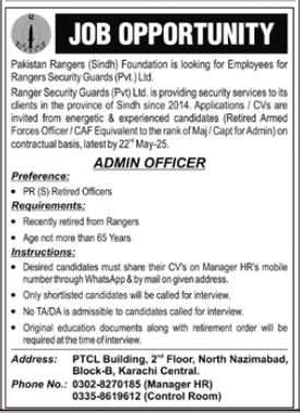 Pakistan Rangers Sindh Foundation Jobs 2025 – Sindh Rangers Jobs 2025 — original advertisement