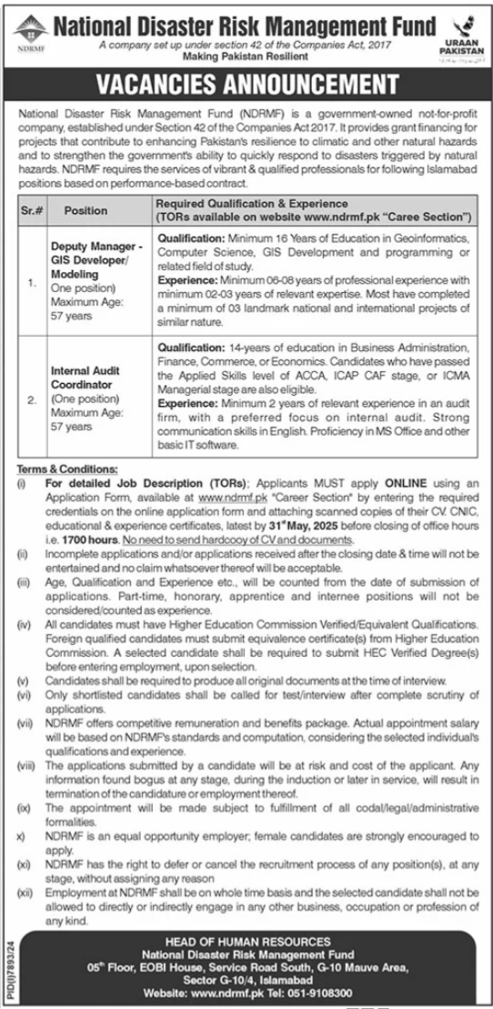 National Disaster Risk Management Fund Jobs 2025 – National Disaster & Risk Management Fund Jobs 2025 — original advertisement