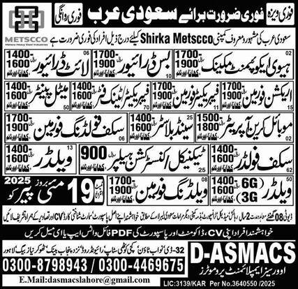 Fabricator Foreman & Tank Fitter Jobs 2025 In Saudi Arabia – D ASMACS Overseas Jobs 2025 — original advertisement