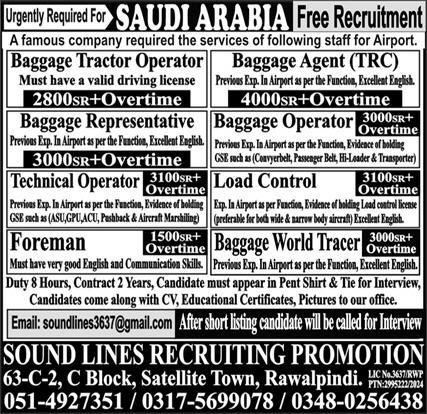 Bagage Tractor Operator & Baggage Agent Jobs 2025 – Sound Lines Recruiting Promotion Jobs 2025 — original advertisement
