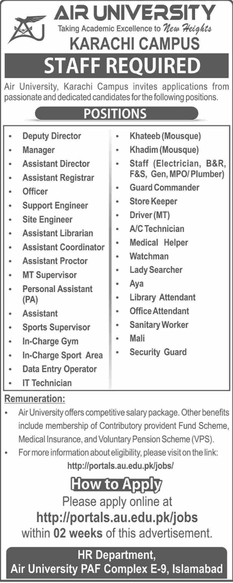 Air University Karachi Campus Non Teaching Jobs 2025 – Air University Multan Campus Jobs 2025 — original advertisement
