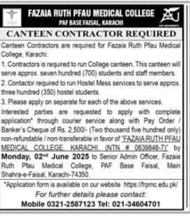 Fazaia Ruth PFAU Medical College Karachi Jobs 2025 – Fazaia Schools & Colleges Jobs 2025 — original advertisement