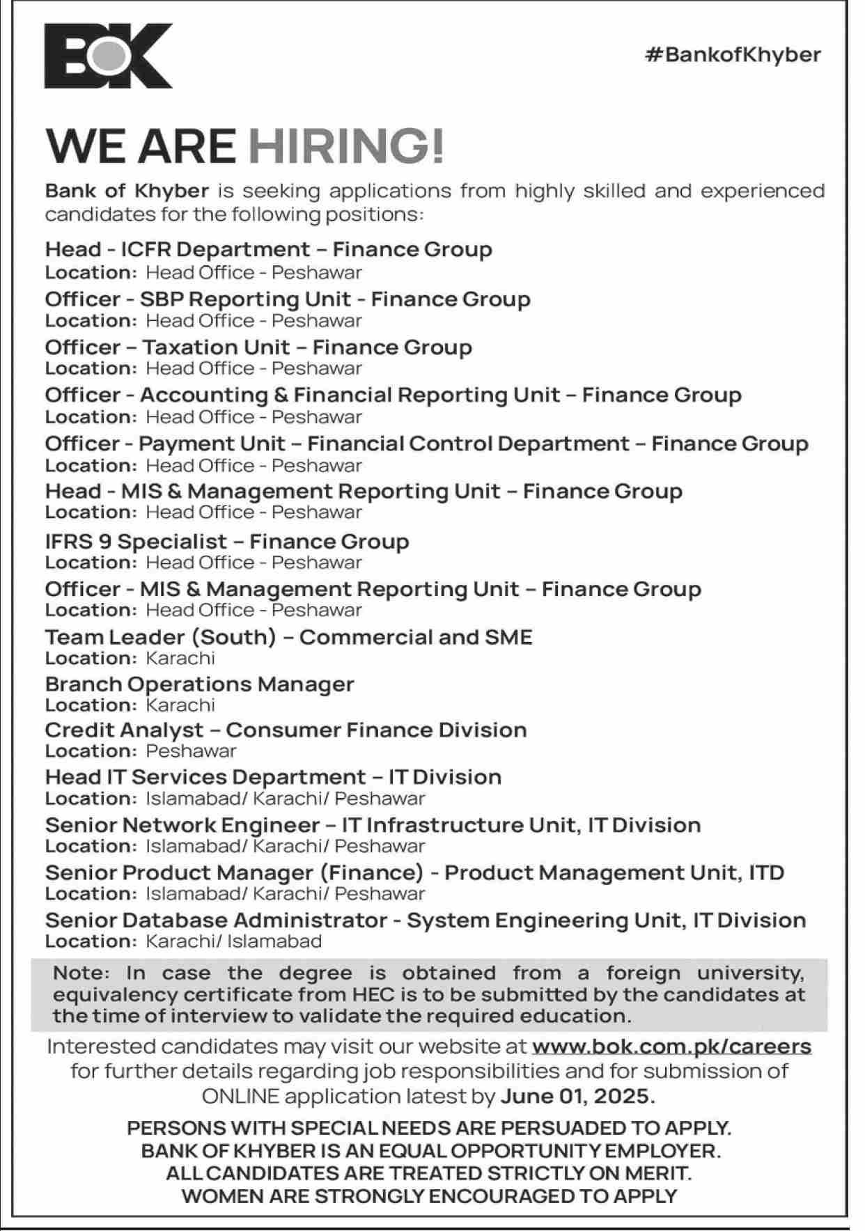 Bank of Khyber Bok Jobs 2025 Jobs 2025 — original advertisement