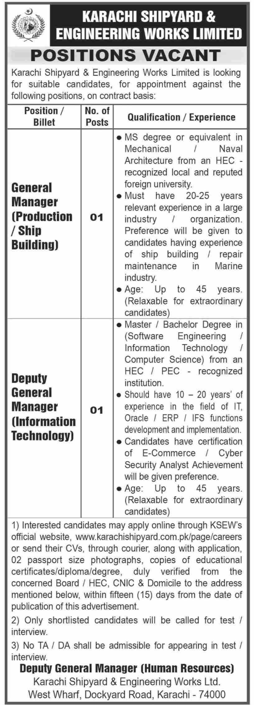 Karachi shipyard And Engineering Works Limited Jobs 2025 – Karachi Shipyard & Engineering Works Limited Jobs 2025 — original advertisement