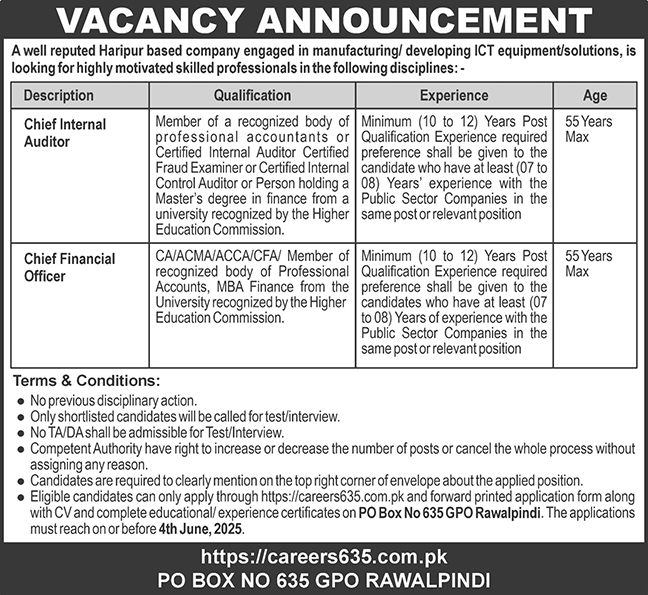 Government Organization Rawalpindi Jobs 2025 – Public Sector Organization Jobs 2025 — original advertisement