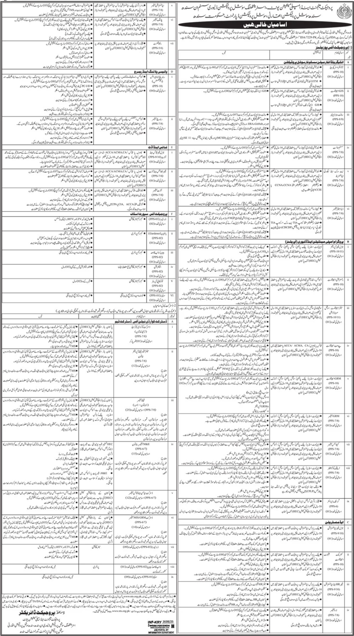 Sindh Social Protection Authority SSPA Karachi Jobs 2025 – Sindh Social Protection Strategy Unit Jobs 2025 — original advertisement