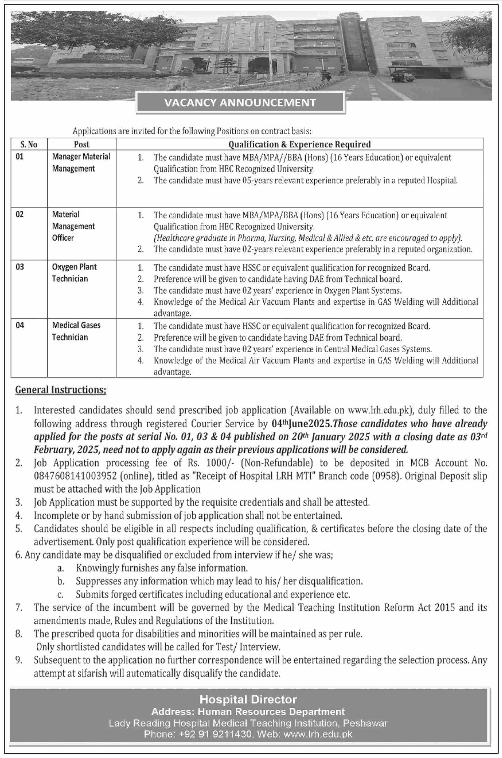 Lady Reading Hospital Peshawar Jobs 2025 Jobs 2025 — original advertisement