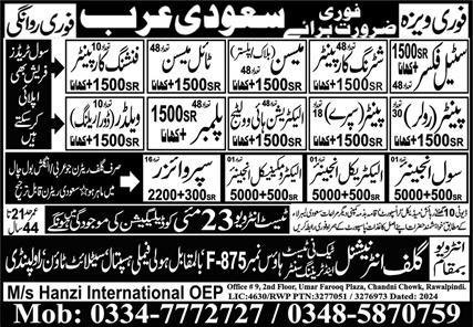 Civil Engineer & Electro Mechanical Engineer Jobs 2025 – Hanzi International Overseas Jobs 2025 — original advertisement
