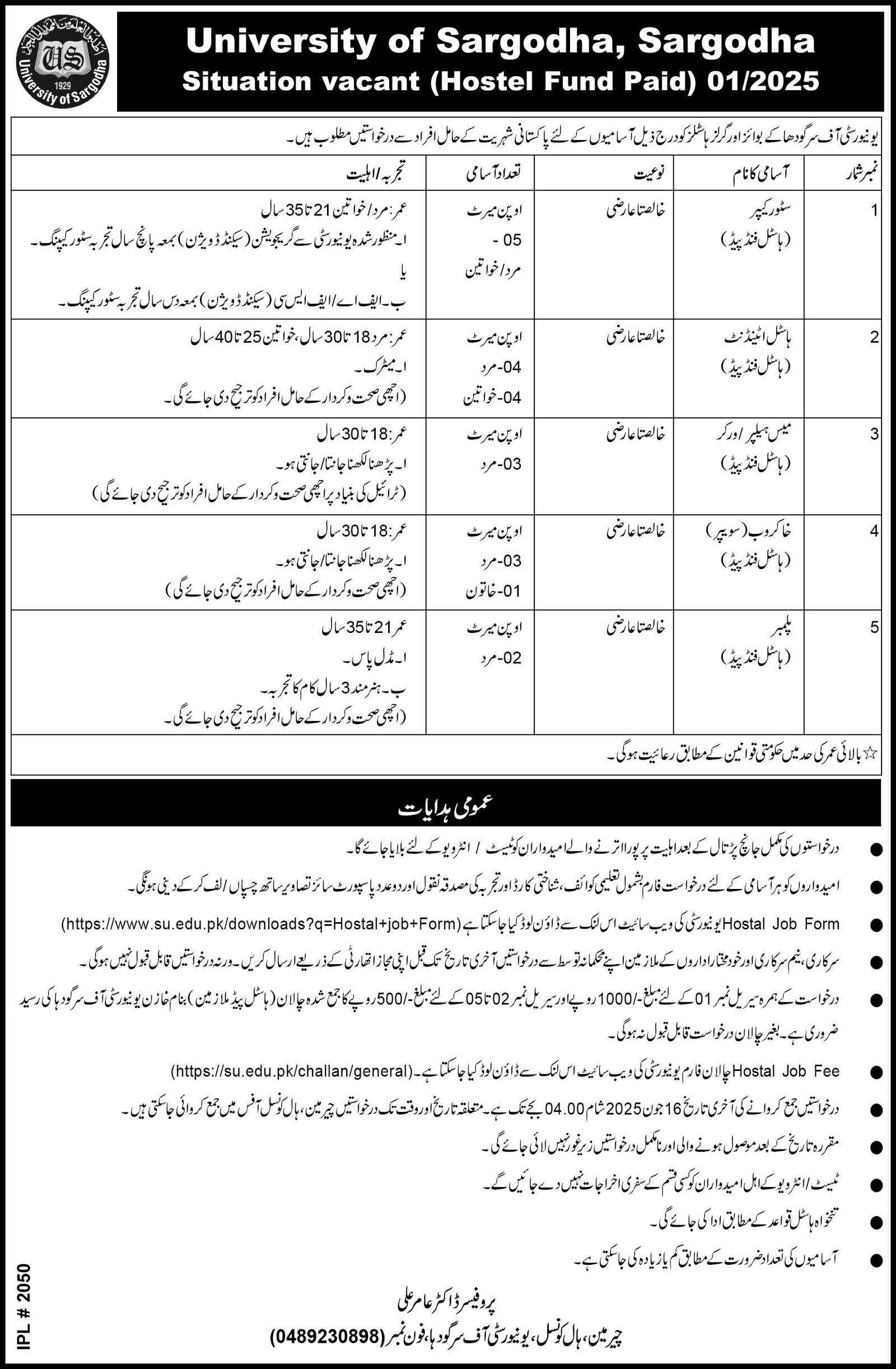 University Of Sargodha UOS JObs 2025 Jobs 2025 — original advertisement