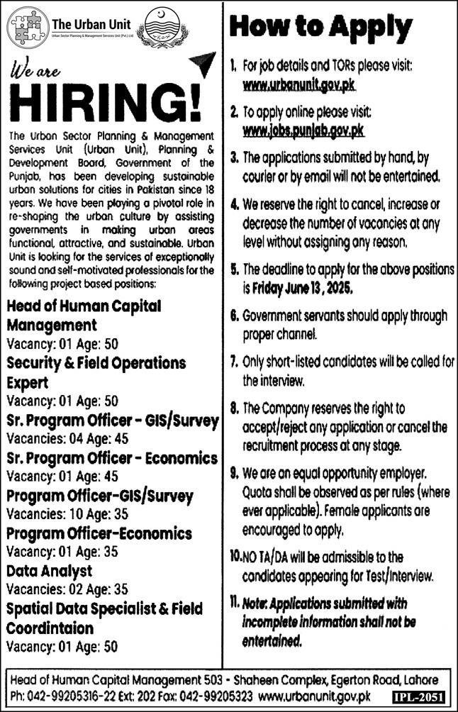 The Urban Unit Jobs 2025 For Senior Program Officer – The Urban Unit Punjab Jobs 2025 — original advertisement