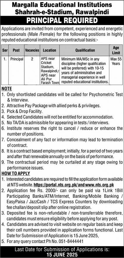 Margalla Educational Institutes Shahrah E Stedium Jobs 2025 – Margalla Institute of Health Sciences Jobs 2025 — original advertisement