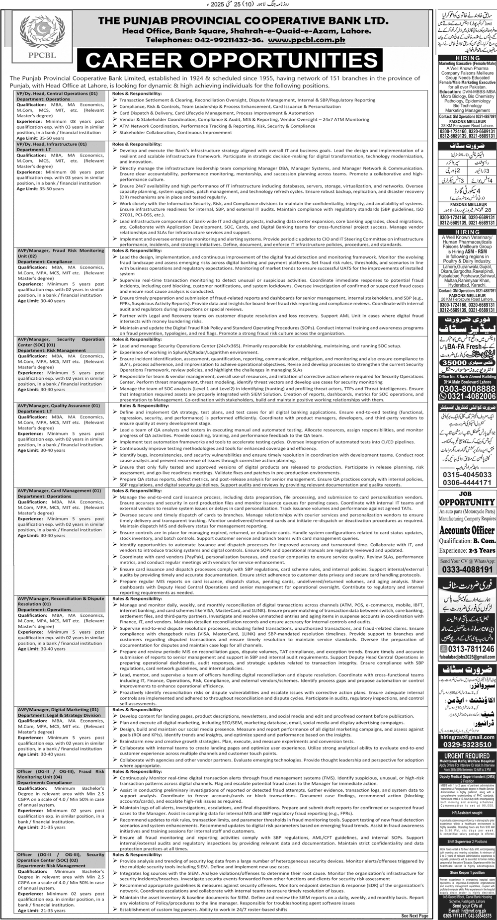 The Punjab Provincial Cooperative Bank Ltd Jobs 2025 Jobs 2025 — original advertisement