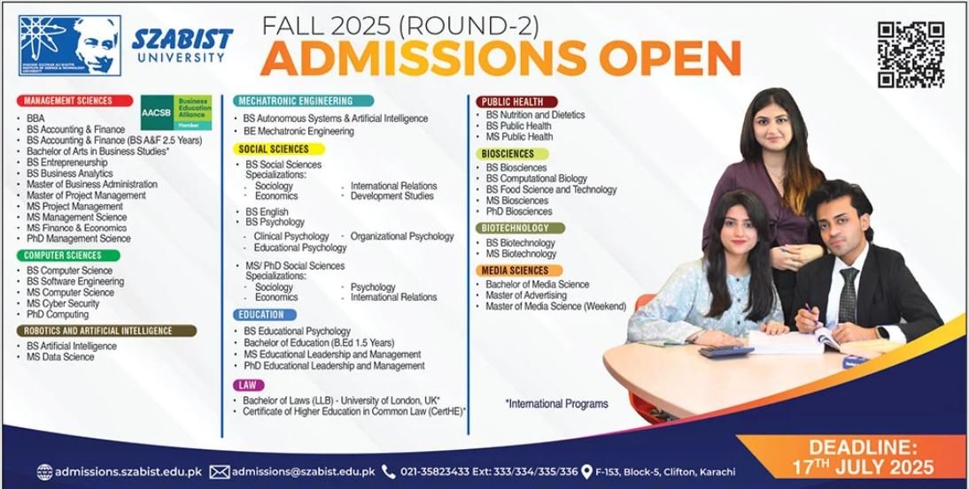 Admission Open in Shaheed Zulifqar Ali Bhutto University – Shaheed Zulfiqar Ali Bhutto University of Law Karachi Admissions 2025 — original advertisement