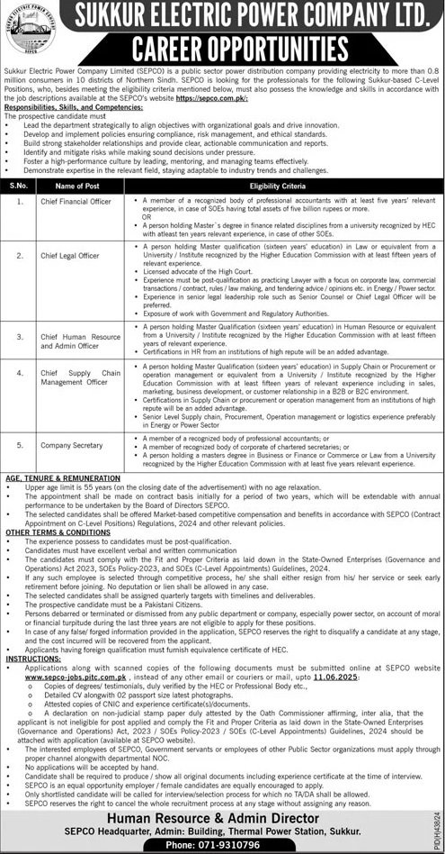 Sukkur Electric Power Company Jobs 2025 – Sukkur Electric Power Company SEPCO Jobs 2025 — original advertisement