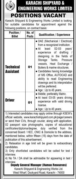 Karachi Shipyard And Engineering Works Jobs 2025 – Karachi Shipyard & Engineering Works Limited Jobs 2025 — original advertisement