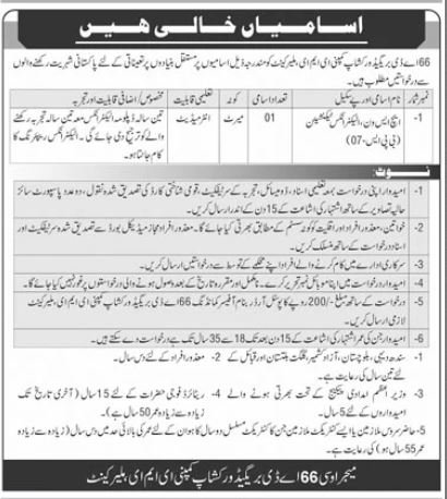 66 AD Brigade Workshop Company EME Malir Cantt Jobs – Pakistan Army Jobs 2025 — original advertisement