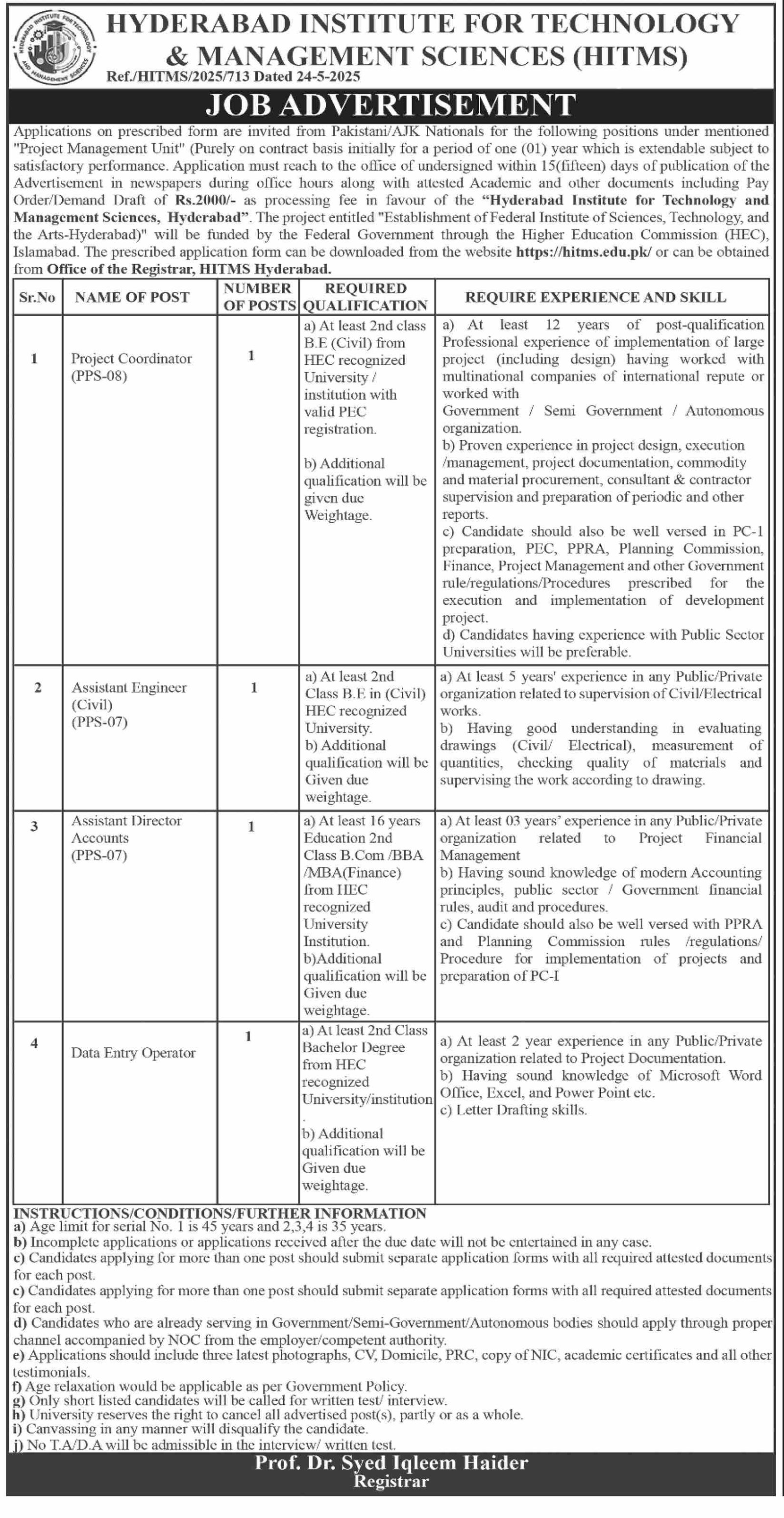 Hyderabad Institute for Technology & Management Scinces Jobs – Hyderabad Institute For Technology & Management Sciences Jobs 2025 — original advertisement