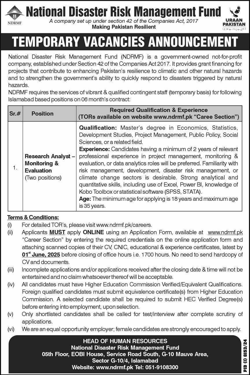 National Disaster And Risk Management Fund Jobs 2025 – National Disaster & Risk Management Fund Jobs 2025 — original advertisement