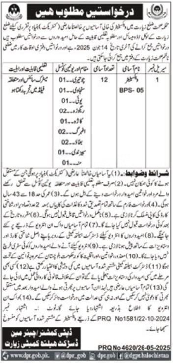 Health Department Ziarat Vaccinator Jobs 2025 – Health Department Balochsitan Jobs 2025 — original advertisement