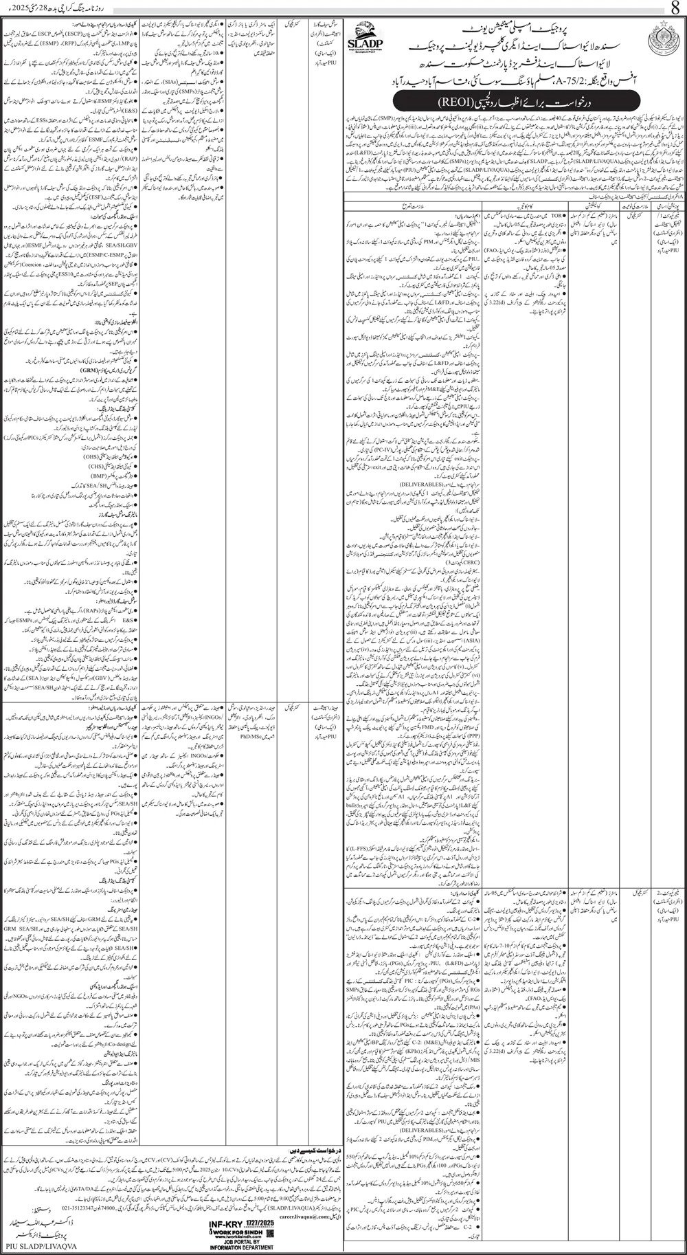 Live Stock And Fishers Department Hyderabad Jobs 2025 – Livestock and Fisheries Department Sindh Jobs 2025 — original advertisement