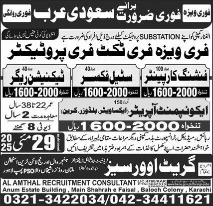Equipment Operator & Technician Rigger Jobs 2025 – Great View Overseas Employment Promoter Jobs 2025 — original advertisement
