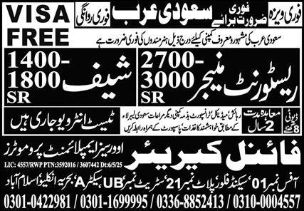 Restaurant Manager & Chef Jobs 2025 In Saudi Arabia – Final Career Overseas Jobs 2025 — original advertisement