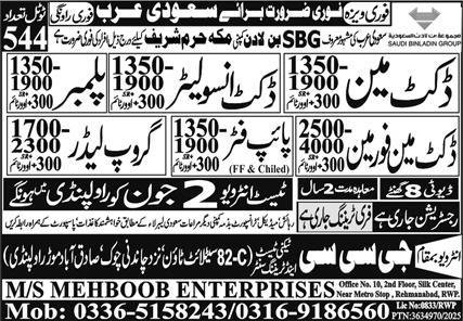 Duct Insulator & Pipe Fitter Jobs 2025 In Saudi Arabia – GCC Techni Test & Training Center Telecom Jobs 2025 — original advertisement