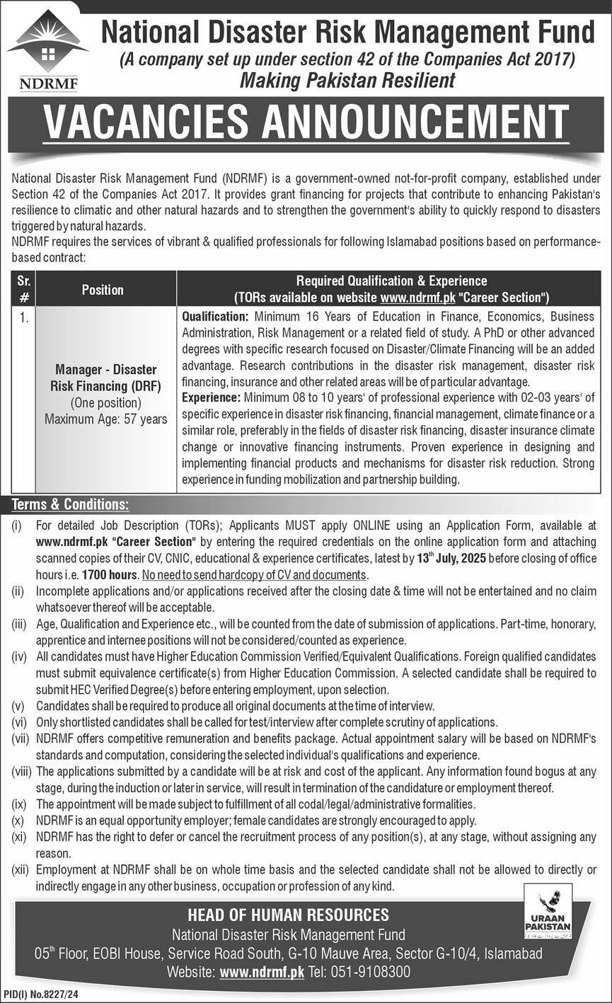 NDRMF National Disaster Risk Management Fund Jobs 2025 – National Disaster & Risk Management Fund Jobs 2025 — original advertisement