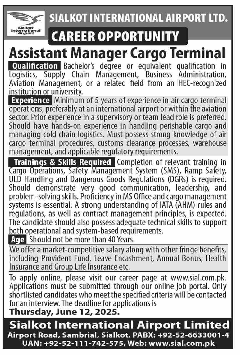 Sialkot International Airport Ltd Job 2025 – Sialkot International Airport Limited Jobs 2025 — original advertisement