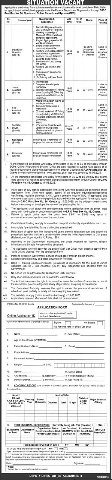 Election Commission of Pakistan Quetta Jobs 2025 – Election Commission of Pakistan (ECP) Islamabad Jobs 2025 — original advertisement
