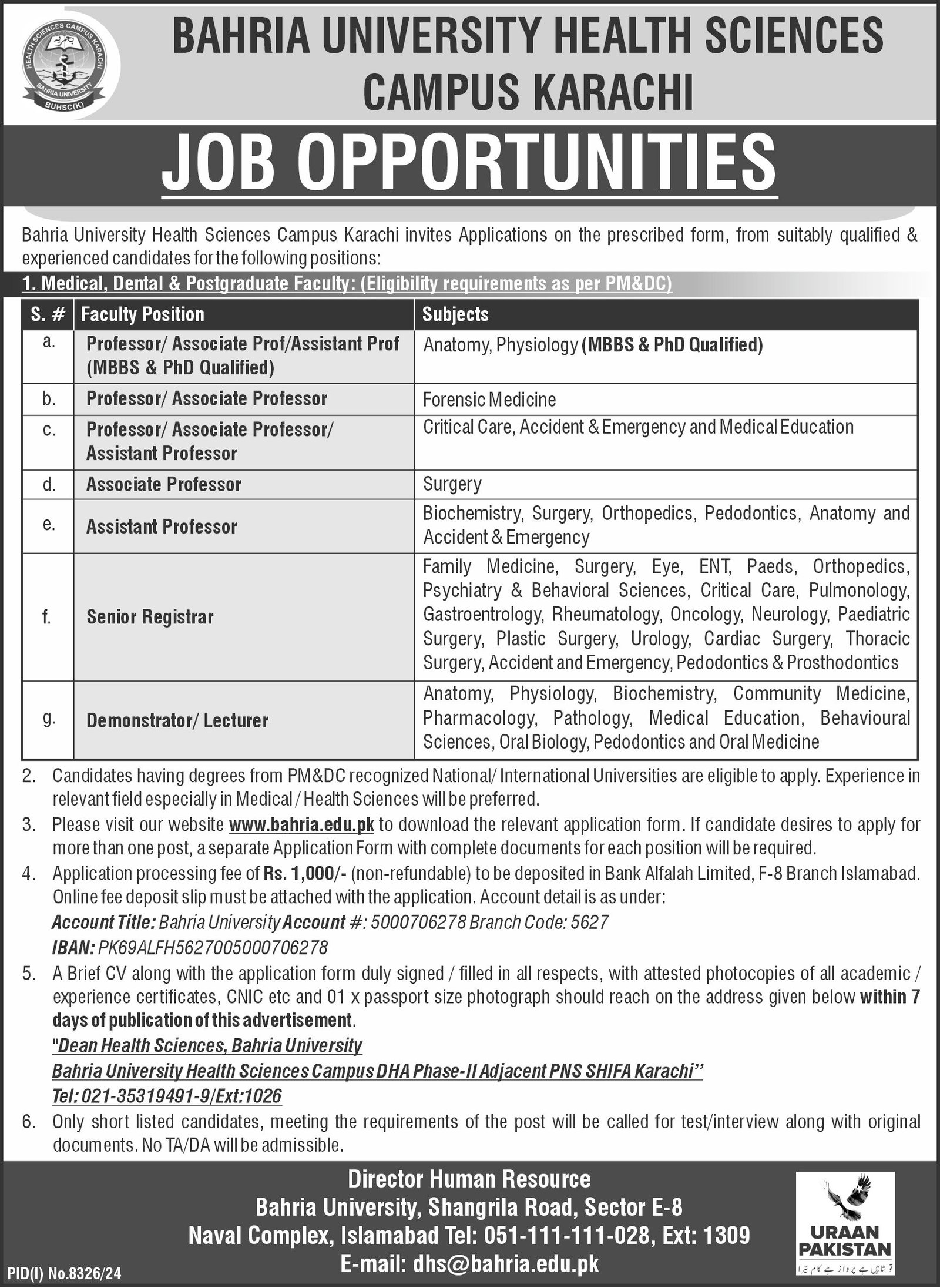 Bahria University Health Sciences Campus Karachi Jobs 2025 Jobs 2025 — original advertisement