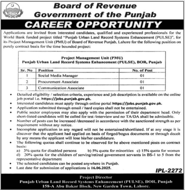 Board Of Revenue Punjab Jobs 2025 – Federal Board of Revenue Jobs 2025 — original advertisement