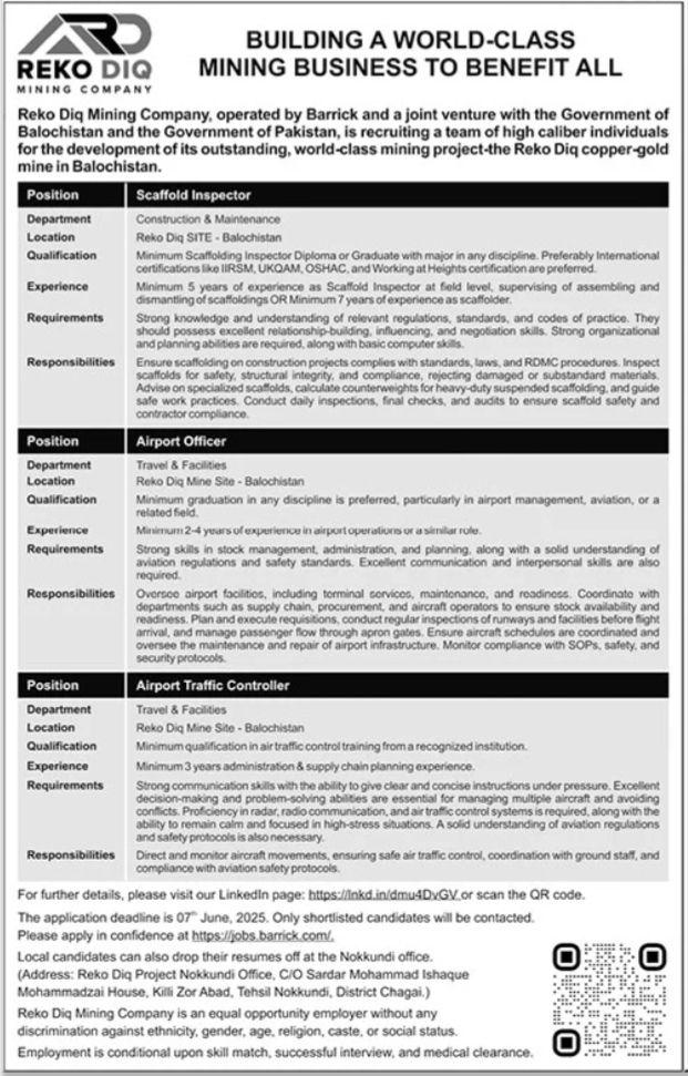 Reko Diq Mining Company RDMC Jobs 2025 – Barrick Pakistan Jobs 2025 — original advertisement