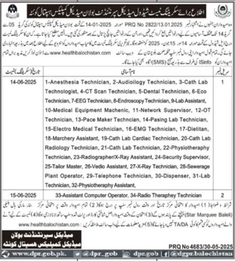 Test For Jobs At Bolan Medical Complex Hospital – Bolan Medical College Quetta Jobs 2025 — original advertisement