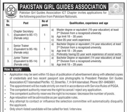 Pakistan Girls Guides Association GB Jobs 2025 – Pakistan Girl Guides Association Jobs 2025 — original advertisement
