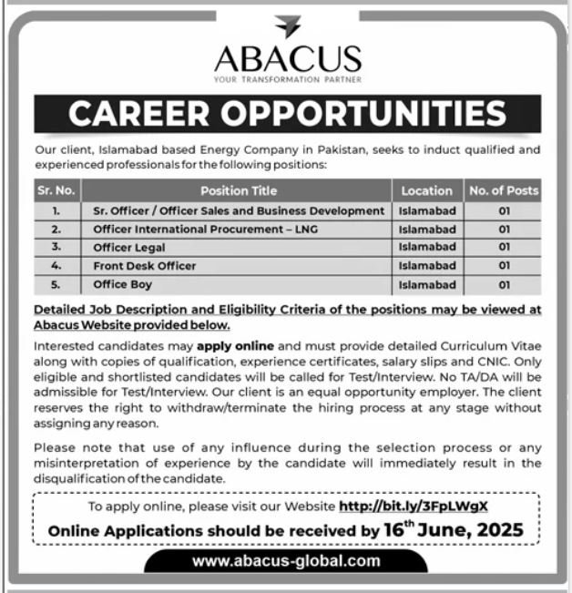 Abacus Consulting Pvt Limited Islamabad Jobs – Private Company Jobs 2025 — original advertisement