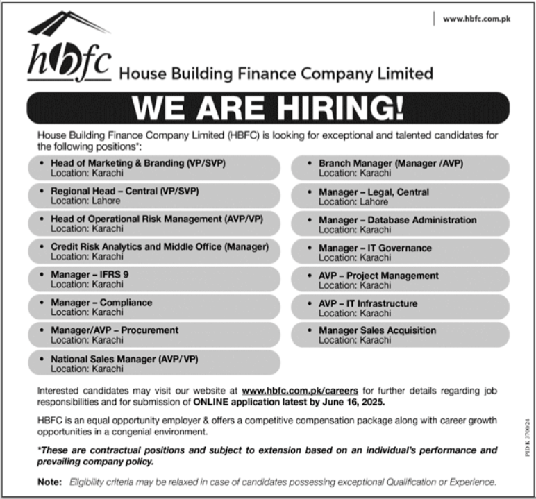 House Building Finance Company Limited HBFCL Jobs 2025 – House Building Finance Company Ltd Jobs 2025 — original advertisement