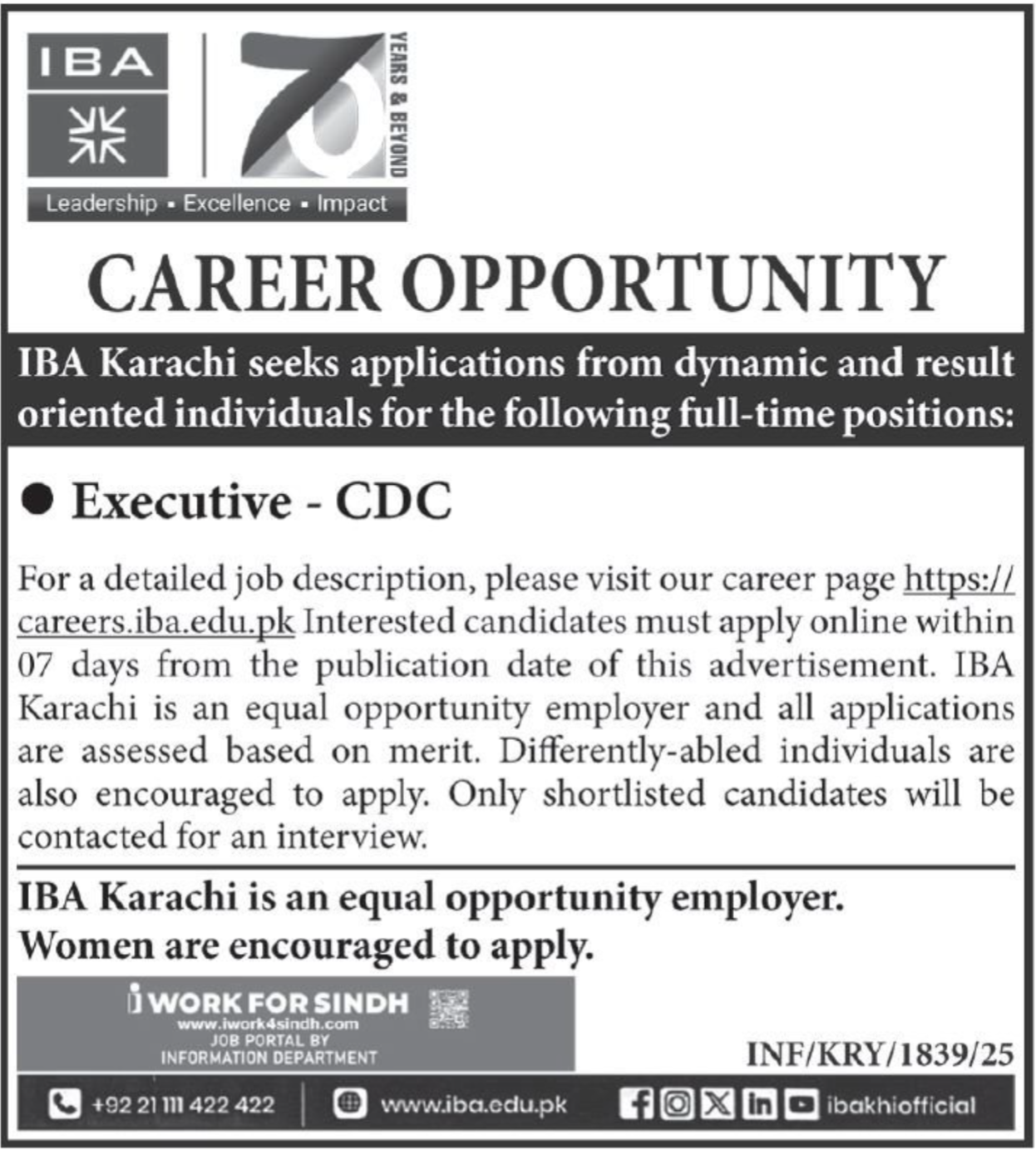 Institute Of Business Administration iBA Karachi Jobs 2025 Jobs 2025 — original advertisement
