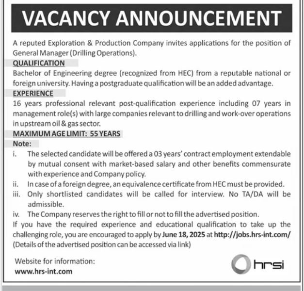 Human Resource Solution International HRSI Karachi Jobs 2025 – HRSG People and Business karachi Jobs 2025 — original advertisement