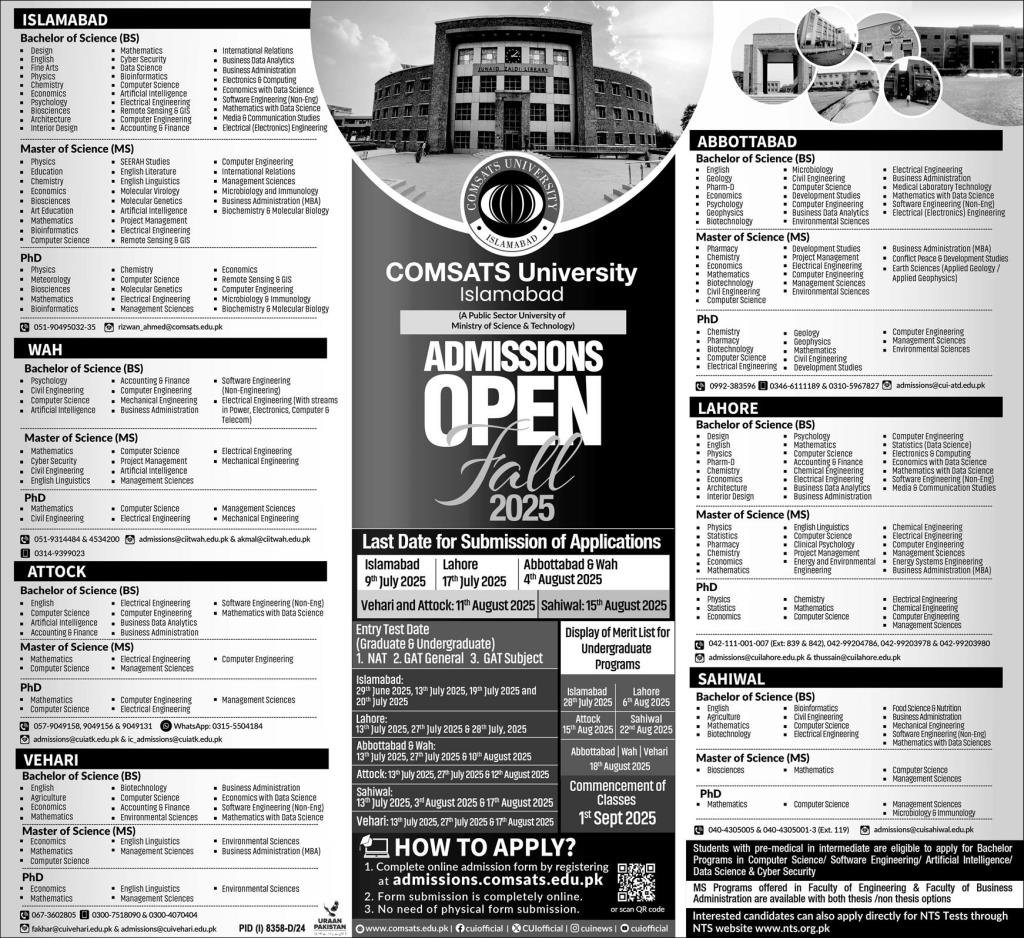 Admission Open in Comsats University Islamabad 2025 Admissions 2025 — original advertisement