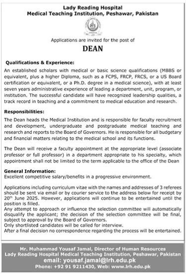 Lady Reading Hospital LRH MTI Peshawar Jobs 2025 – Lady Reading Hospital Peshawar Jobs 2025 — original advertisement